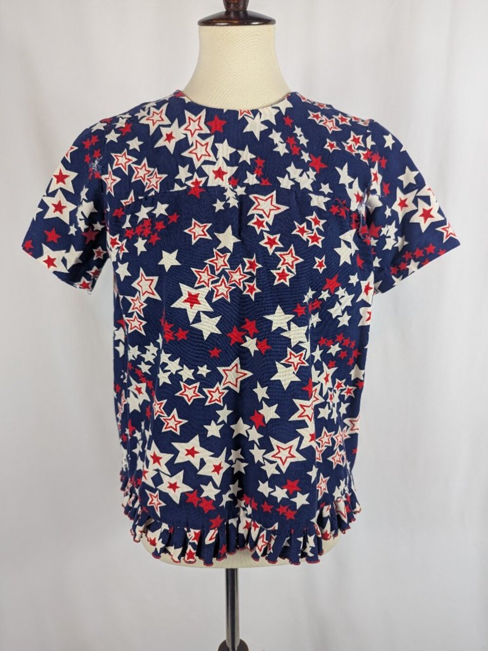 Carol Brent Vintage Top Stars Red White Blue 4th July Button Back Size 12